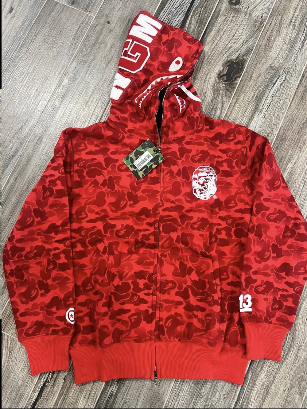 Bape Red Camo Shark Zip Hoodie